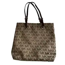 Michael Kors MK Tan & Brown Jet Set Tote Bag Designer Leather Adjustable Straps!