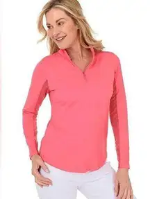 IBKUL UPF 50+ Long Sleeve 1/4 Zip Sun Shirt  in Watermelon Size Small