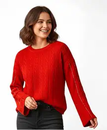Adyson Parker Red Cable Knit Sequin Striped NWT Sweater Size Medium