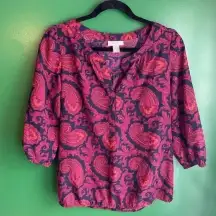 Loft Lightweight 3/4 Sleeve Blouse Paisley Cute! Size‎ Small EUC!