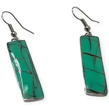 Simple Artisan Jewelry Turquoise Earrings Rectangle Retro Earrings Silver Metal
