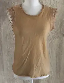 Zara Tan Velvet-like Lace Arm Trim Tank Top