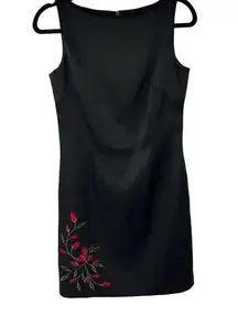 90’s Y2K Shiny Black Red Rose Embroidered Laundry by Shelli Segal Sleeveless Dre