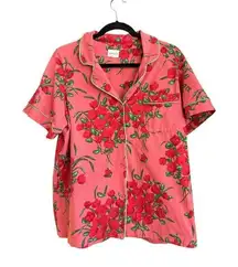 Bedhead Short-Sleeve Pajama Top Large Organic Cotton Stretch Floral Roses Pink