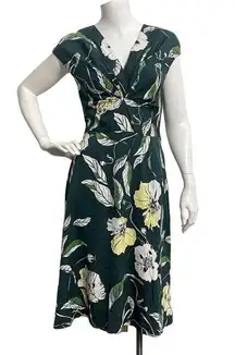 Anthropologie Classiques Entier Dress Green Yellow Stretch Silk Midi A-Line sz 4