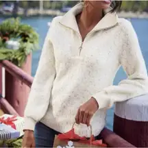 Soft Surroundings Kuka Quarter Zip Sweater Wool Blend Cream Gold Size M