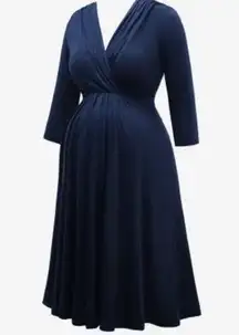 maternity nursing navy ruched surplice wrap top midi dress size XL