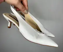 ZARA BASIC Women White Pointed Toe Slingback Kitten Heel Shoes Size 37