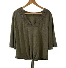 PEACE & Pearls Womens NWT Olive Green Blouse Top, Size Large