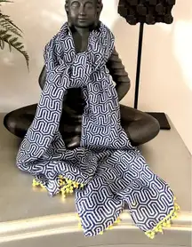 MUD PIE 100% Polyester OS‎ Blue/Yellow Geometric Pattern Oblong Scarf #XL-30511