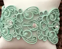Stretchy Filigree Mint Green Bracelet with Rhinestones
