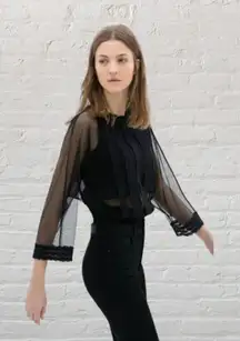Zara Black Embroidered Lace Top XS
