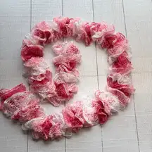 Handmade Crocheted Ruffle Scarf In Shades Of Pink And White