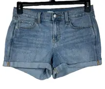 Old Navy SZ 6 Boyfriend Jean Shorts Cuffed Pockets Zip-Fly Mid-Rise Medium Wash