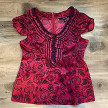 Chadwicks Red Rose Print Cap Sleeve Blouse