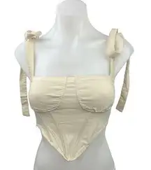 Cider Cream Bow Straps Y2K Style Square Neck Bustier Cropped Corset Tank Top S