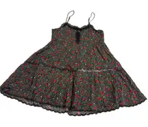 URBAN OUTFITTERS Dress Womens Small Black Floral Tiered Babydoll Mini Lace Trim