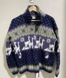 YARI Artesanias Wool Zip Coat Womens S Llama Snowflake Fair Isle Alpaca Blue