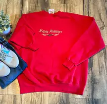 Vintage 90s Happy Holidays Ugly Christmas Holiday Red Sweater Womens Large