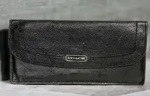 Coach  Saffiano Patent Soft Wallet F49876 Black Snap Closure Multi Pocket