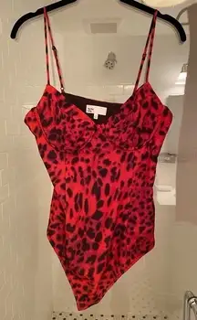 By the way.‎ Red Leopard Bodysuit, V neck, adjustable straps. Side zip, Sz small