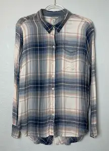 LUCKY BRAND Plaid Button-Up Shirt in Blue and Pink Size L