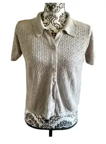 KEVO Vintage Silk Gray Button-Up Polo Crochet Knit Shirt