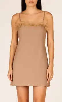 Charmed Hearts Tan Feather Trim Slip Dress Beige Women’s Size: M