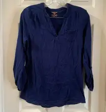 Northcrest Navy Blue V Neck 3/4 Sleeve Top Small