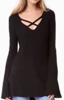 Free People‎ Womens V-Neck Black Long Sleeve Sweater Tunic Dress M