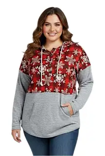 Grey Buffalo Plaid Snowflake Hooded Sweater Size 2XL