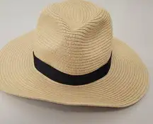 J. Crew Factory Straw Hat with Black Ribbon Detail