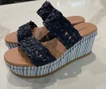 Baretraps Woven Strap Skylar Platform Wedge Slip On Sandal Womens 8.5 Navy/White
