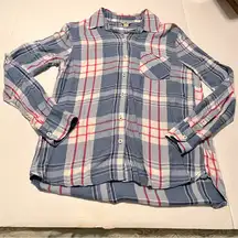 Woolrich Womens‎ Size Small Blue White Pink Plaid Button Front Shirt Long Sleeve