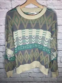 70’s/80’s Teal Green & Gray Coogi Style Geometric Cotton Dad Sweater Size Large‎