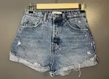 Zara Shorts Womens 2 Blue High Rise Denim Distressed Cutoff Button Fly Raw Hem