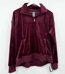 Burgundy Velvet Quarter Zip Pullover Size Medium