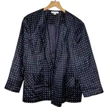Pendleton Blazer Womens Plus Size 22W Navy Blue Silk Blend Work Square Dot Corp