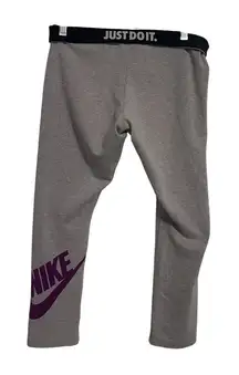 Nike Women Gray Jersey Leggings Athleisure Logo Just Do It Running Sz Medium