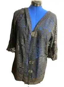 Black Lace Kaftan/Vest, Ruffle Sleeves, Sheer