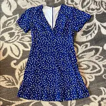 MELLODAY Blue and White Polka Dot Dress zips in back like new