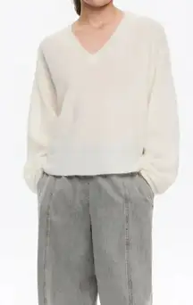 Elegant Cream V-Neck Sweater for Women