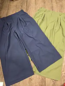 Halara Women's Pleated Wide Leg Flowy Pants Navy Green Lot of 2 XL Short