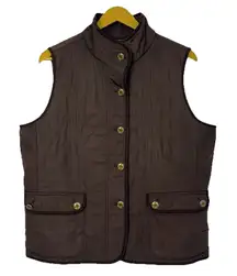 Talbots Womens Quilted Vest Size LP Brown Snap Button Fleece Lined Equestrian