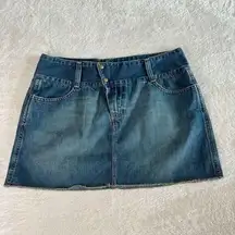 American Eagle Y2K Denim Mini Skirt Womens Sz 4 Blue Snap Western VTG Festival