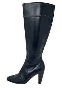 Cole Haan Classic Black mid calf studded heeled boots 9.5