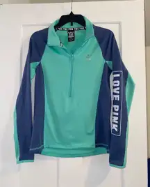 PINK - Victoria's Secret VS PINK Teal Green & Blue Quarter Zip Half Zip Up Pullover Jacket