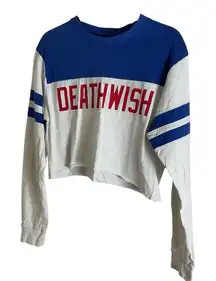 Death Wish Blue and White Women's Crop Top size small