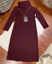 Purple Ribbed Turtleneck Long sleeve MIDI Dress