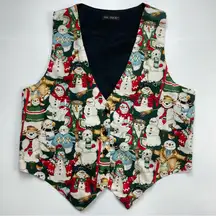 Vintage 90s Holiday Vest Winter Christmas Snowman Women Cotton Print